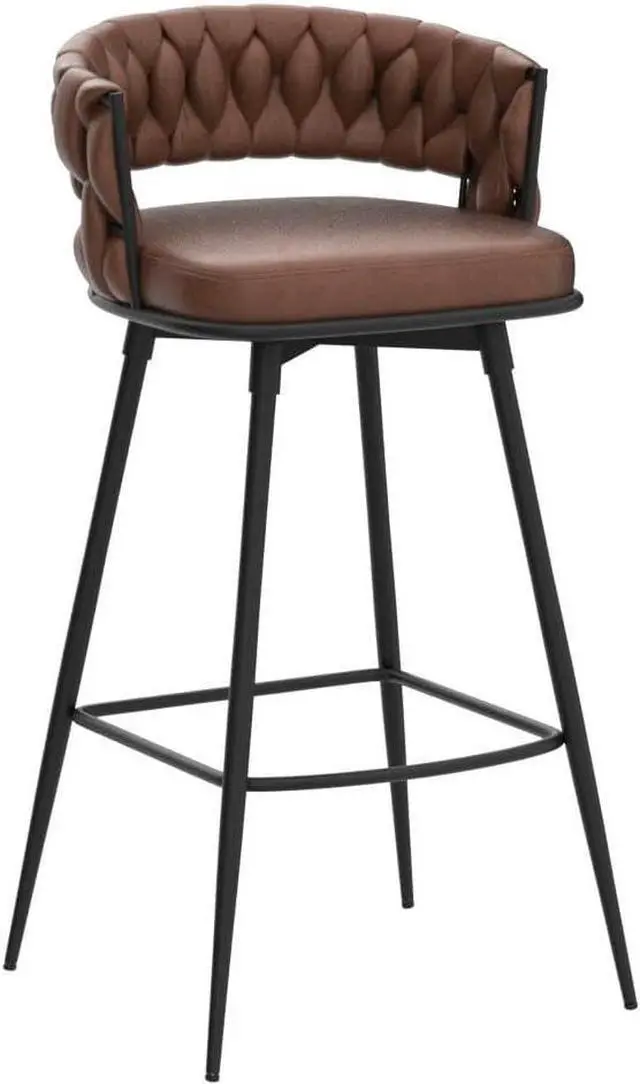 Alt view image 4 of 7 - BFZ Modern Bar Stools Set of 2, 30" Bar Height Barstools, 180° Swivel Suede Fabric Stool Chairs with Woven Back and Footrest for Kitchen Island, Cafe, Pub, Bar Counter