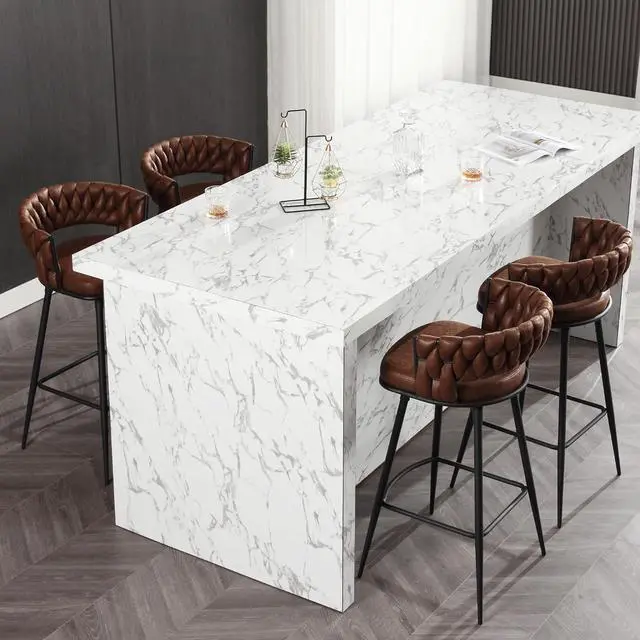 Alt view image 7 of 7 - BFZ Modern Bar Stools Set of 2, 30" Bar Height Barstools, 180° Swivel Suede Fabric Stool Chairs with Woven Back and Footrest for Kitchen Island, Cafe, Pub, Bar Counter