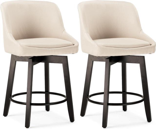 Main image of CUYOCA Counter Height Bar Stools Set of 2, Swivel Barstools with Backs for Kitchen Island, Upholstered Modern Fabric barstools, 26" H Seat Height Ivory