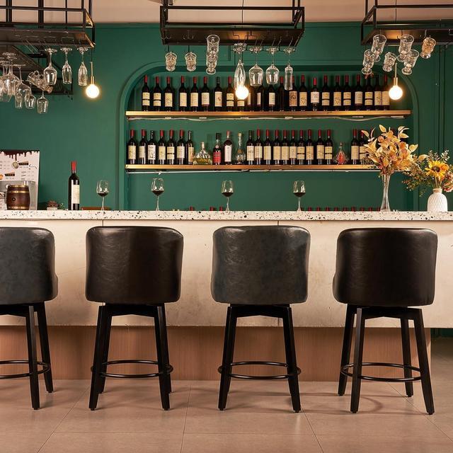Alt view image 2 of 6 - CUYOCA Counter Height Bar Stools Set of 2, Swivel Barstools with Backs for Kitchen Island, Upholstered Modern Fabric barstools, 26" H Seat Height Ivory