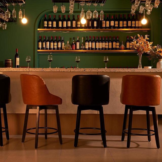 Alt view image 3 of 6 - CUYOCA Counter Height Bar Stools Set of 2, Swivel Barstools with Backs for Kitchen Island, Upholstered Modern Fabric barstools, 26" H Seat Height Ivory