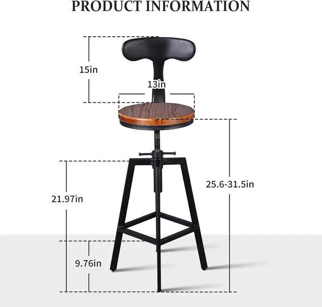 Alt view image 3 of 7 - Diwhy Industrial Bar Stools,Kitchen Dining Chair,Wood Top Stool,Adjustable Height Swivel Counter Height Bar Chair with Metal Backrest,Black,Fully Welded Set of 2 (Brown Wooden Top with Iron Backrest)