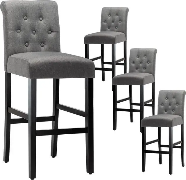 Alt view image 6 of 7 - LSSBOUGHT 30'' Bar Stools Set of 4 Bar Height Chairs with Button Tufted Back for Kitchen Island, Gray