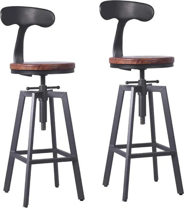 Alt view image 7 of 7 - Diwhy Industrial Bar Stools,Kitchen Dining Chair,Wood Top Stool,Adjustable Height Swivel Counter Height Bar Chair with Metal Backrest,Black,Fully Welded Set of 2 (Brown Wooden Top with Iron Backrest)