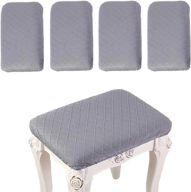 Main image of ANWUCHEN Stool Covers Rectangle,4 Pack Stretch Rectangle Bar Stool Covers Elastic Vanity Stool Cover Jacquard Chair Seat Slipcover Counter Stool Covers Saddle Seat Cover for Wooden Metal Bench(Gray)