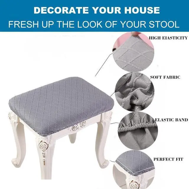 Alt view image 3 of 7 - ANWUCHEN Stool Covers Rectangle,4 Pack Stretch Rectangle Bar Stool Covers Elastic Vanity Stool Cover Jacquard Chair Seat Slipcover Counter Stool Covers Saddle Seat Cover for Wooden Metal Bench(Gray)