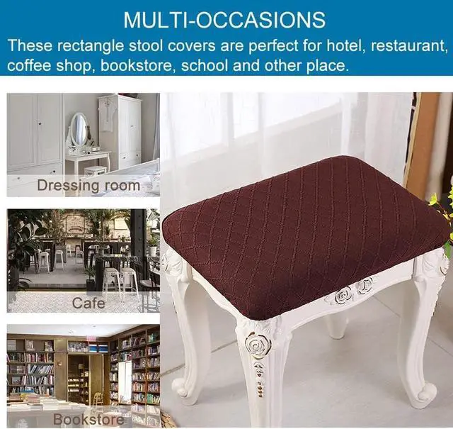 Alt view image 7 of 7 - ANWUCHEN Stool Covers Rectangle,4 Pack Stretch Rectangle Bar Stool Covers Elastic Vanity Stool Cover Jacquard Chair Seat Slipcover Counter Stool Covers Saddle Seat Cover for Wooden Metal Bench(Gray)