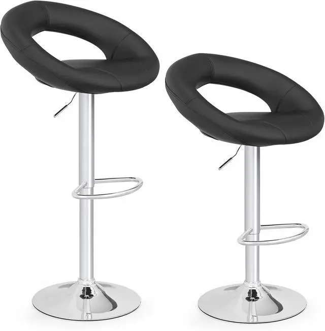 Main image of COSTWAY Height Adjustable Bar Stools Set of 2, Swivel Counter Stools w/Hollow Back & Footrest, Heavy-Duty Metal Frame Upholstered Pub Stools, Swivel Breakfast Chairs for Bar, Kitchen, Black