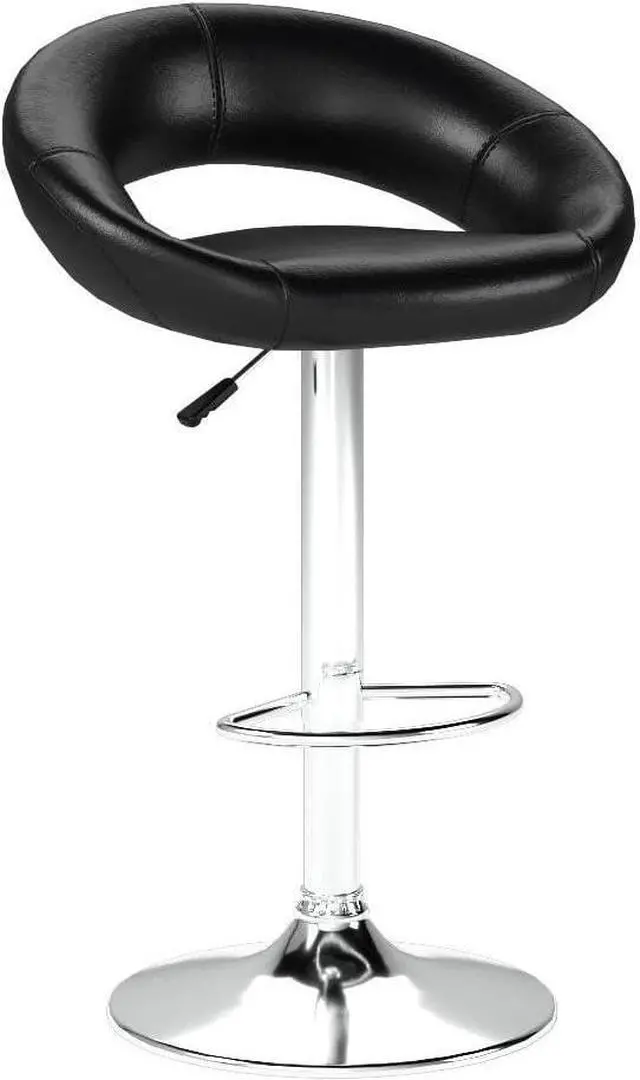 Alt view image 5 of 7 - COSTWAY Height Adjustable Bar Stools Set of 2, Swivel Counter Stools w/Hollow Back & Footrest, Heavy-Duty Metal Frame Upholstered Pub Stools, Swivel Breakfast Chairs for Bar, Kitchen, Black