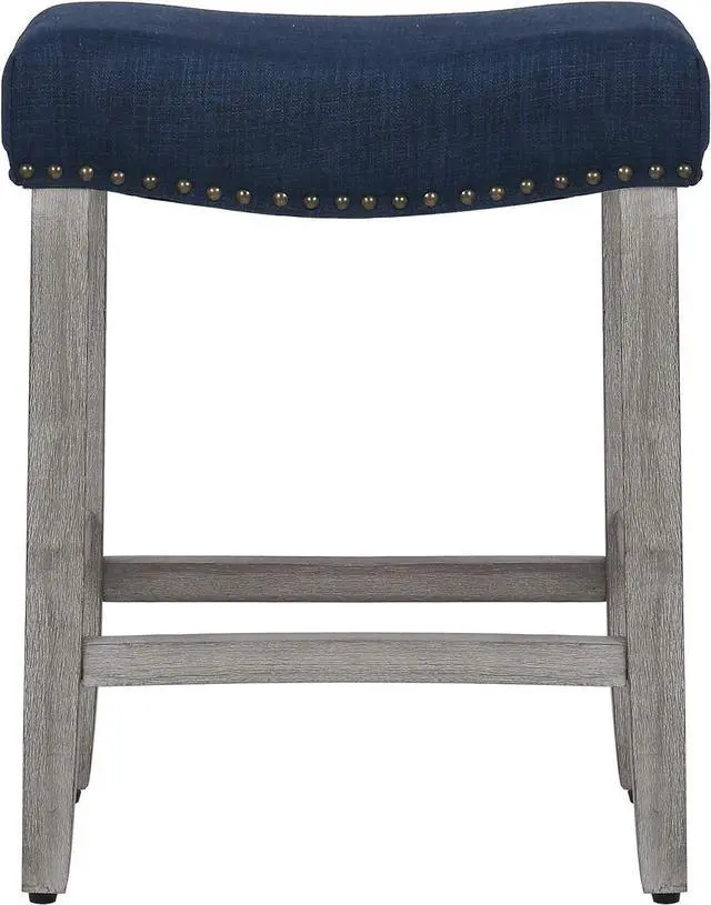 Alt view image 5 of 7 - WO Home Furniture Counter Height Bar Stool Set of 2 PCS 24" Backless Saddle Seat Barstool w Antique Gray Legs (Navy Blue)