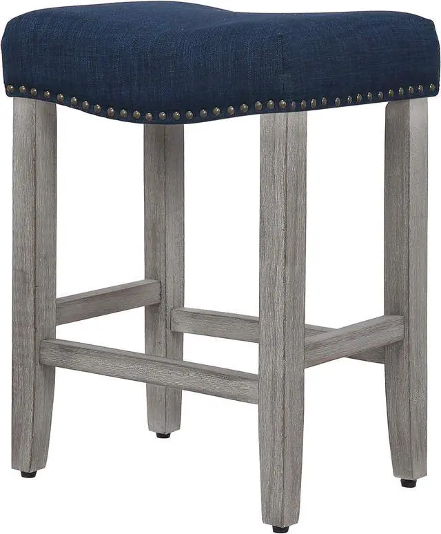 Alt view image 6 of 7 - WO Home Furniture Counter Height Bar Stool Set of 2 PCS 24" Backless Saddle Seat Barstool w Antique Gray Legs (Navy Blue)