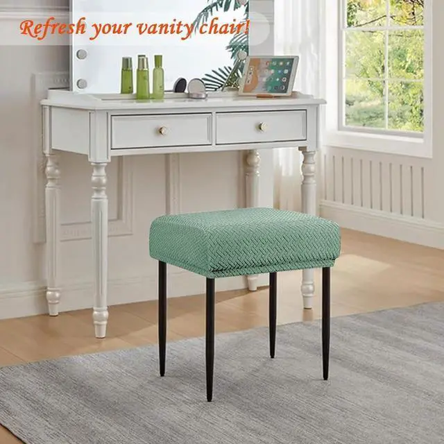 Alt view image 3 of 7 - Levoberg Bar Stool Cover Rectangle Stretch Counter Height Barstool Slipcovers Rectangular Vanity Stool Cover Kitchen Counter Saddle Seat Cover for Wooden Metal Bench Set of 4 Cyan