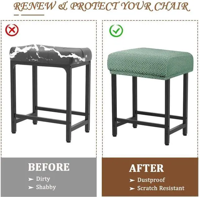 Alt view image 5 of 7 - Levoberg Bar Stool Cover Rectangle Stretch Counter Height Barstool Slipcovers Rectangular Vanity Stool Cover Kitchen Counter Saddle Seat Cover for Wooden Metal Bench Set of 4 Cyan