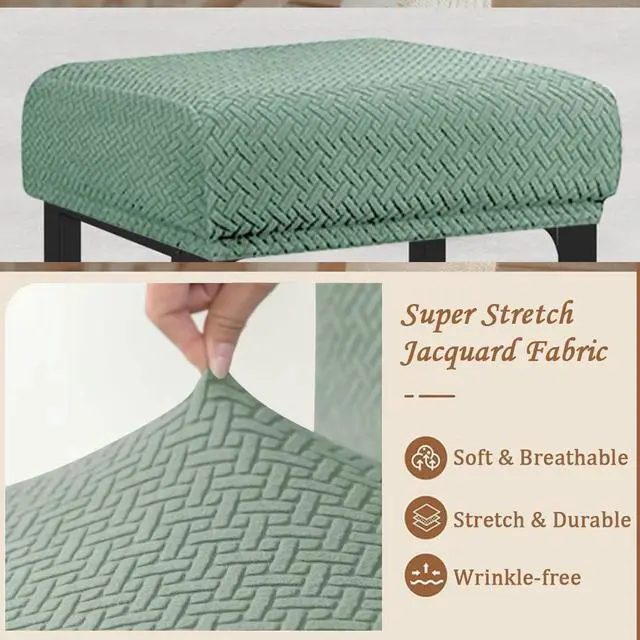 Alt view image 4 of 7 - Levoberg Bar Stool Cover Rectangle Stretch Counter Height Barstool Slipcovers Rectangular Vanity Stool Cover Kitchen Counter Saddle Seat Cover for Wooden Metal Bench Set of 4 Cyan