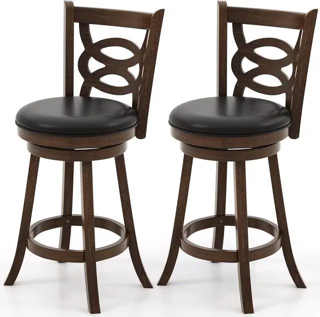 Main image of ERGOMASTER 29 Inch Bar-Stools Set of 2 Swivel Brown Counter Height Barstool Seat Bar Chair