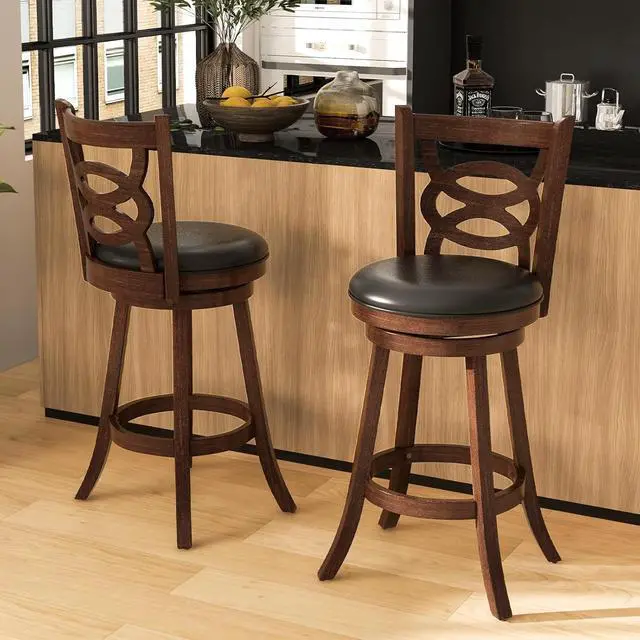 Alt view image 2 of 7 - ERGOMASTER 29 Inch Bar-Stools Set of 2 Swivel Brown Counter Height Barstool Seat Bar Chair