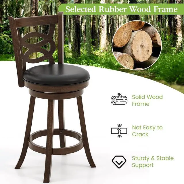 Alt view image 4 of 7 - ERGOMASTER 29 Inch Bar-Stools Set of 2 Swivel Brown Counter Height Barstool Seat Bar Chair