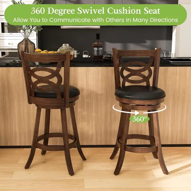Alt view image 6 of 7 - ERGOMASTER 29 Inch Bar-Stools Set of 2 Swivel Brown Counter Height Barstool Seat Bar Chair