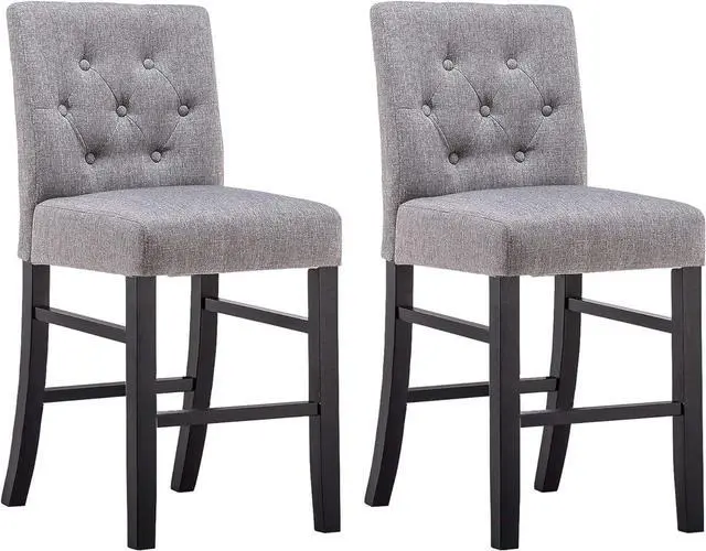 Main image of 24" Counter Height Bar Stools set of 2&4 with Back Fabric Modern Bar Chairs Barstools with Seat Height Upholstered Button Tufted Wooden Island Stools for Kitchen Counter Home Bar (Set of 2, Gray)
