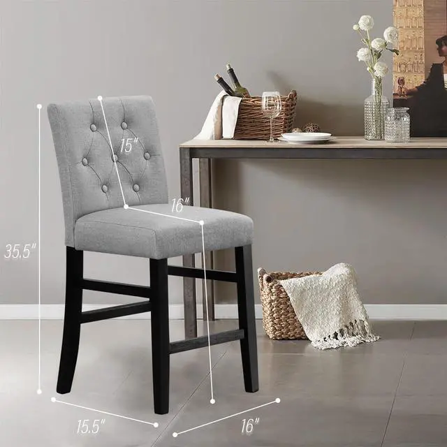 Alt view image 3 of 7 - 24" Counter Height Bar Stools set of 2&4 with Back Fabric Modern Bar Chairs Barstools with Seat Height Upholstered Button Tufted Wooden Island Stools for Kitchen Counter Home Bar (Set of 2, Gray)