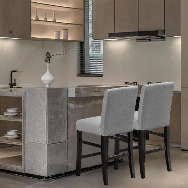 Alt view image 2 of 7 - 24" Counter Height Bar Stools set of 2&4 with Back Fabric Modern Bar Chairs Barstools with Seat Height Upholstered Button Tufted Wooden Island Stools for Kitchen Counter Home Bar (Set of 2, Gray)