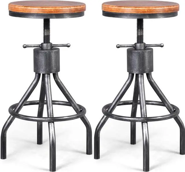 Main image of Set of 2 Industrial Bar Stool-Vintage Counter Dining Chair-Swivel Stools-Tall Height Adjustable 22-33"
