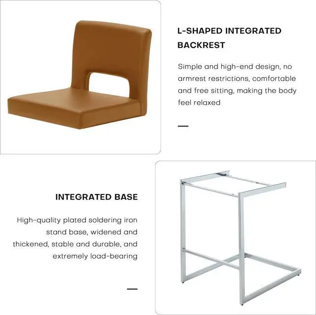 Alt view image 4 of 7 - Counter Height Bar Stools Set of 3, Modern Counter Stools PU Leather Barstools with Hollow Back, 26" H Upholstered Armless Kitchen Island Stools Brown Bar Chairs with Chrome Metal Frame