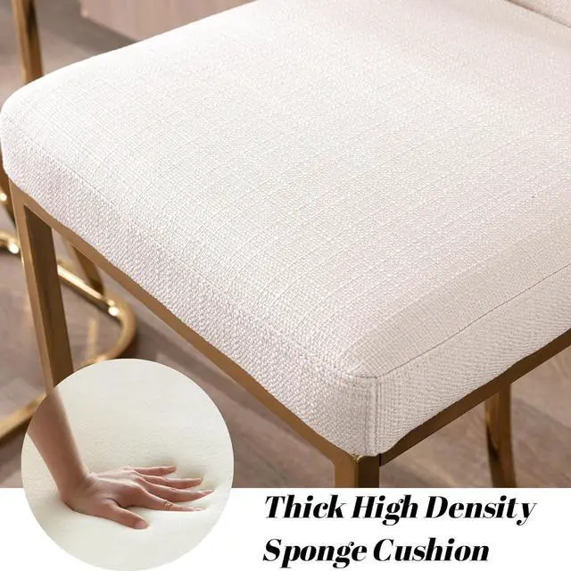 Alt view image 5 of 6 - Modern Gold Counter Height Bar Stools Set of 2 Linen Counter Stools with Gold Legs, 24" Barstools Island Chairs Upholstered Kitchen Bar Chairs with Back for Pub Kitchen Island, Cream