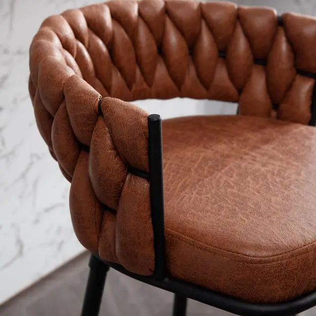 Alt view image 7 of 7 - BFZ 26inch Bar Stools Set of 2, Counter Height Bar Stools, 180° Swivel Suede Fabric Stool Chairs with Woven Back and Footrest for Kitchen Island, Cafe, Pub, Bar Counter