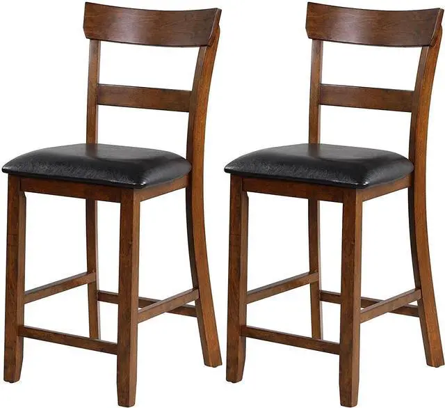 Main image of NAFORT Counter Height Bar Stools Set of 2, Farmhouse 25.5 Solid Wood High Dining Chairs with Cushion, Counter Stools with Back for Kitchen Restaurant Bar, Rubberwood Legs & Black PU Leather Cushion
