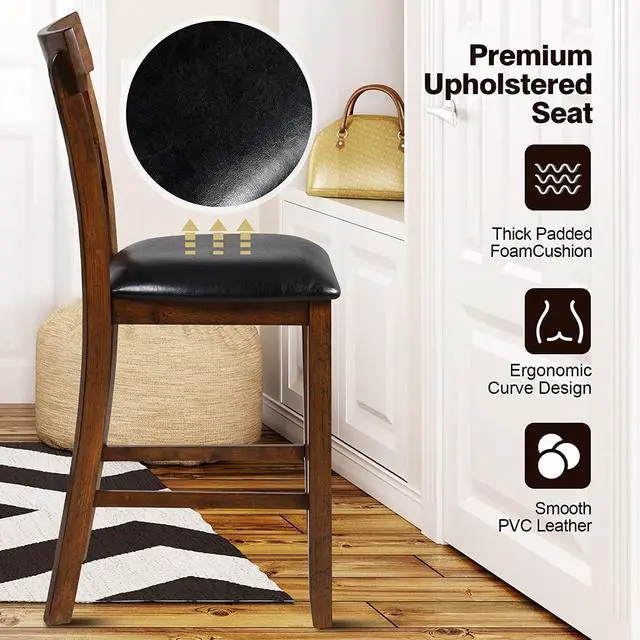 Alt view image 6 of 7 - NAFORT Counter Height Bar Stools Set of 2, Farmhouse 25.5 Solid Wood High Dining Chairs with Cushion, Counter Stools with Back for Kitchen Restaurant Bar, Rubberwood Legs & Black PU Leather Cushion