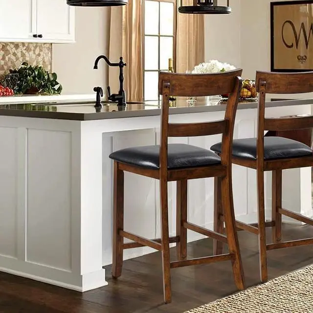 Alt view image 7 of 7 - NAFORT Counter Height Bar Stools Set of 2, Farmhouse 25.5 Solid Wood High Dining Chairs with Cushion, Counter Stools with Back for Kitchen Restaurant Bar, Rubberwood Legs & Black PU Leather Cushion