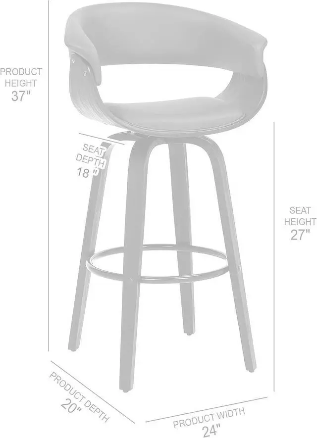 Alt view image 3 of 7 - Armen Living Julyssa Mid Century Modern Swivel Bar Stool for Kitchen Island Counter in Cream Faux Leather and Walnut Wood, 26" Seat Height