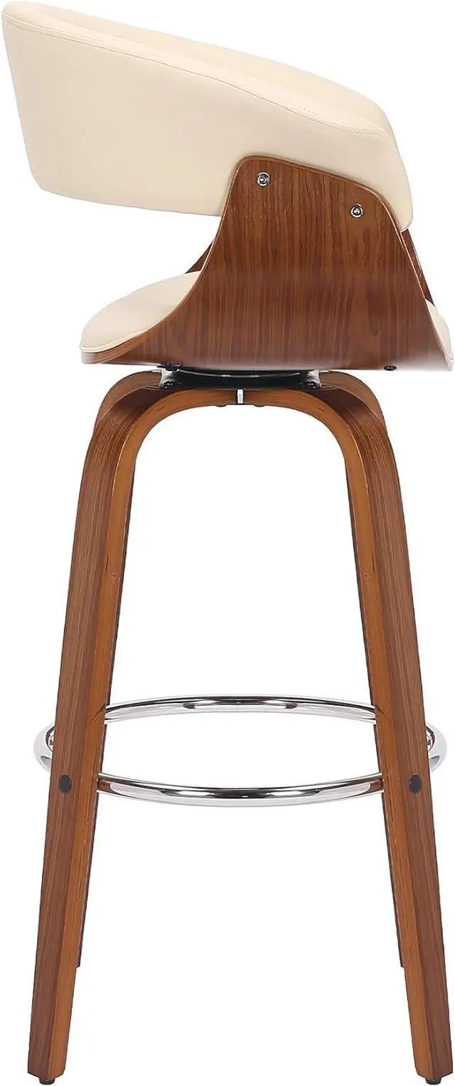 Alt view image 5 of 7 - Armen Living Julyssa Mid Century Modern Swivel Bar Stool for Kitchen Island Counter in Cream Faux Leather and Walnut Wood, 26" Seat Height
