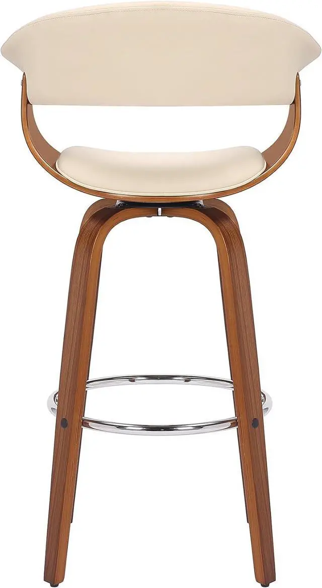 Alt view image 7 of 7 - Armen Living Julyssa Mid Century Modern Swivel Bar Stool for Kitchen Island Counter in Cream Faux Leather and Walnut Wood, 26" Seat Height