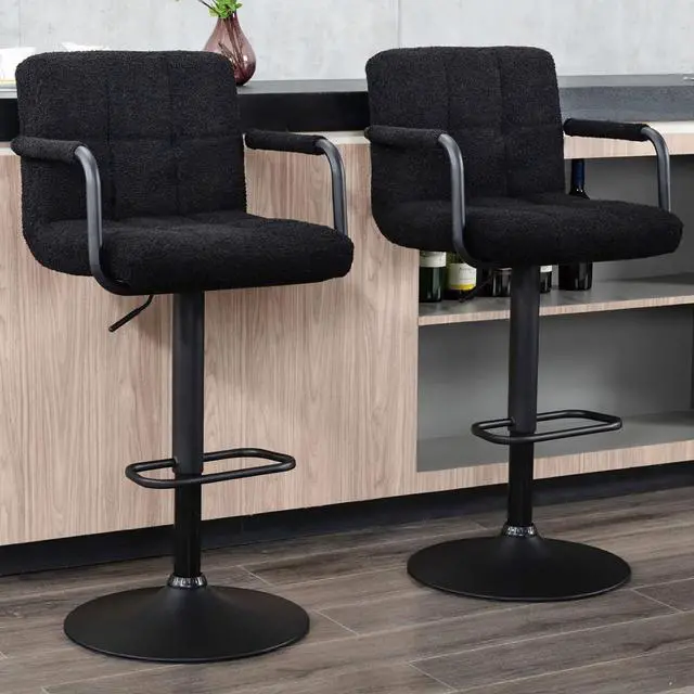 Alt view image 2 of 7 - Furnimart 30" Artificial Sherpa Upholstered Bar Stool, Adjustable Counter Stools Bar Chairs Modern Design Swivel Barstools Hydraulic Stools for Kitchen and Dining Room Set of 2 (FauxFur-Black)