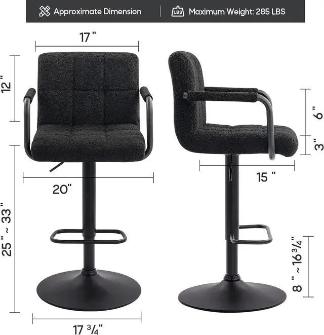 Alt view image 3 of 7 - Furnimart 30" Artificial Sherpa Upholstered Bar Stool, Adjustable Counter Stools Bar Chairs Modern Design Swivel Barstools Hydraulic Stools for Kitchen and Dining Room Set of 2 (FauxFur-Black)
