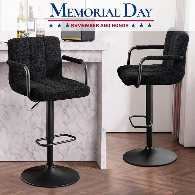 Alt view image 4 of 7 - Furnimart 30" Artificial Sherpa Upholstered Bar Stool, Adjustable Counter Stools Bar Chairs Modern Design Swivel Barstools Hydraulic Stools for Kitchen and Dining Room Set of 2 (FauxFur-Black)