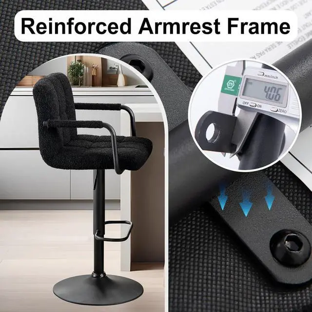 Alt view image 6 of 7 - Furnimart 30" Artificial Sherpa Upholstered Bar Stool, Adjustable Counter Stools Bar Chairs Modern Design Swivel Barstools Hydraulic Stools for Kitchen and Dining Room Set of 2 (FauxFur-Black)