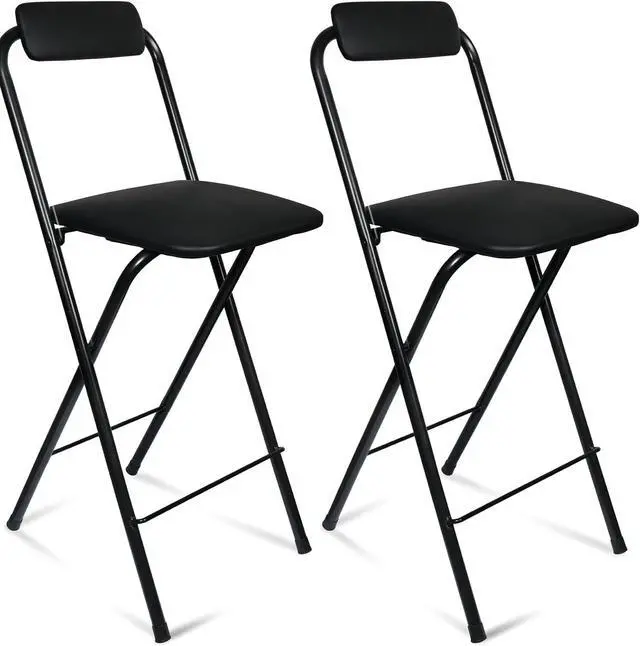 Main image of Folding Stool with Backrest, Tall Foldable Bar Stool Chair, Portable Counter Folding Stool Height Bar Stools Leather Padded for Camping Kitchen Shop Guitar (2, 29.5 inch)