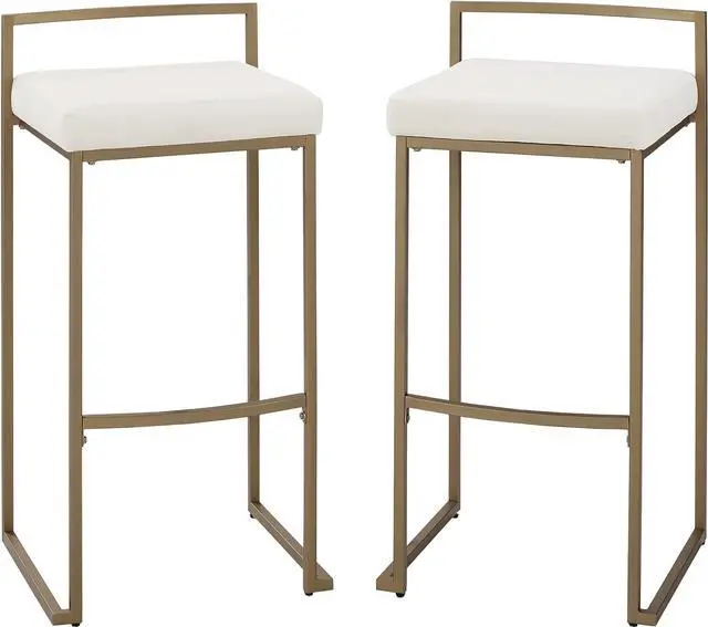 Main image of Crosley Furniture Harlowe Upholstered Seat Bar Stools Set of 2, Crème and Gold