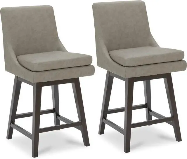 Main image of CHITA Counter Height Swivel Barstool with Back Set of 2, FSC Certified Upholstered Faux Leather Swivel Bar Stool, 26.8" H Seat Height, PU Leather in Stone Gray