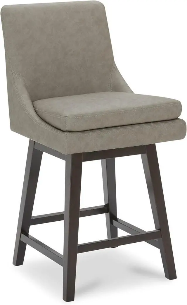 Alt view image 6 of 7 - CHITA Counter Height Swivel Barstool with Back Set of 2, FSC Certified Upholstered Faux Leather Swivel Bar Stool, 26.8" H Seat Height, PU Leather in Stone Gray