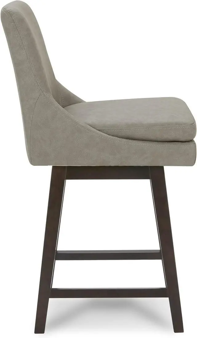 Alt view image 7 of 7 - CHITA Counter Height Swivel Barstool with Back Set of 2, FSC Certified Upholstered Faux Leather Swivel Bar Stool, 26.8" H Seat Height, PU Leather in Stone Gray