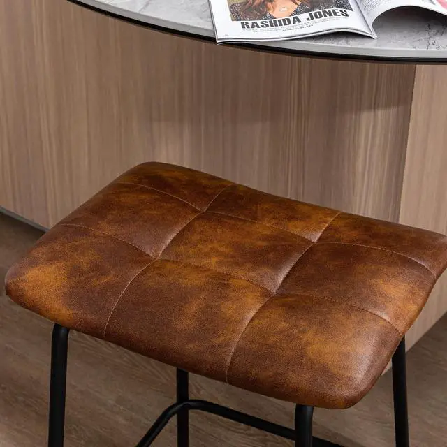 Alt view image 6 of 7 - DUHOME 24 Square Tufted Counter Bar Stools Set of 2, Breathable Faux Leather Upholstered Barstool with Footrest, Backless Stool for Kitchen Counter Island Bar, YellowishBrown
