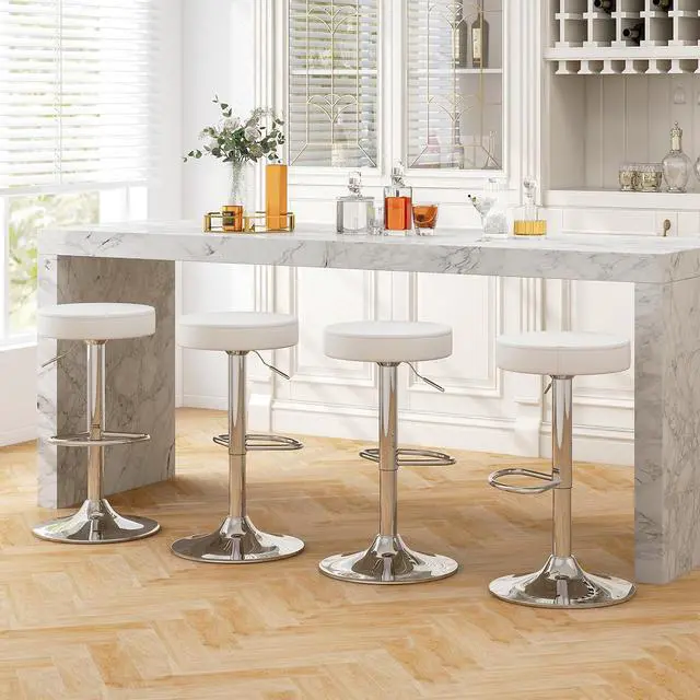 Alt view image 2 of 7 - WATERJOY Adjustable Round Bar stools Set of 4, PU Seat Swivel Bar Stool with footrest