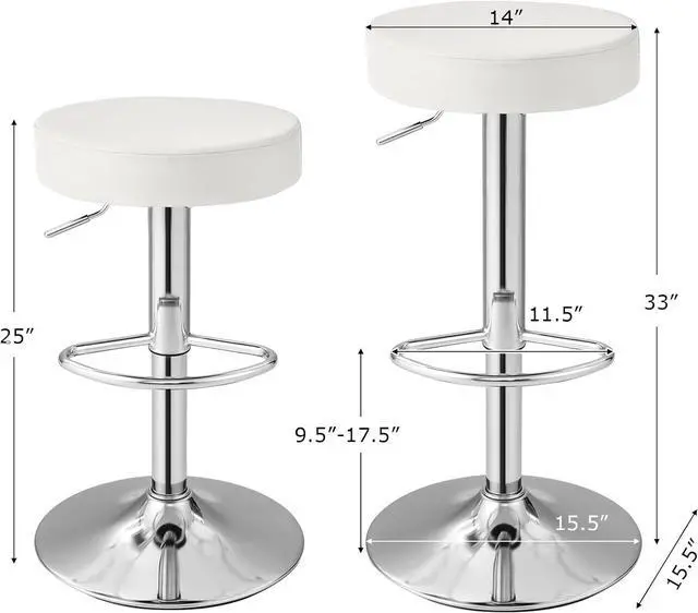 Alt view image 3 of 7 - WATERJOY Adjustable Round Bar stools Set of 4, PU Seat Swivel Bar Stool with footrest