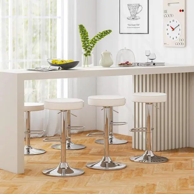 Alt view image 4 of 7 - WATERJOY Adjustable Round Bar stools Set of 4, PU Seat Swivel Bar Stool with footrest