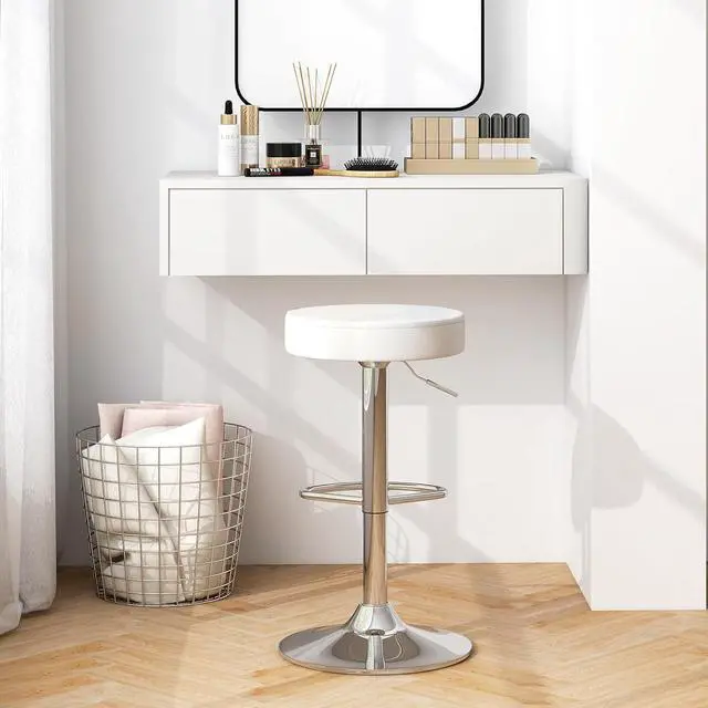 Alt view image 7 of 7 - WATERJOY Adjustable Round Bar stools Set of 4, PU Seat Swivel Bar Stool with footrest