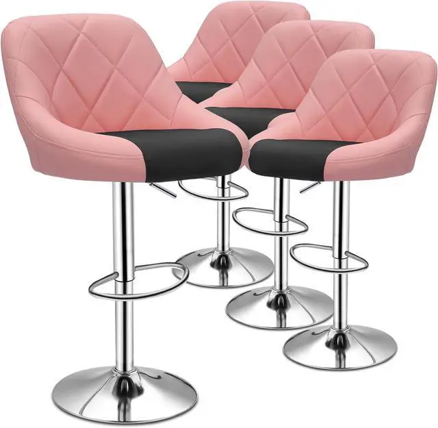 Main image of Magshion Faux Leather Bar Stools Adjustable 360 Degree Swivel Backrest Footrest Barstool Set of 4, Pink/Black